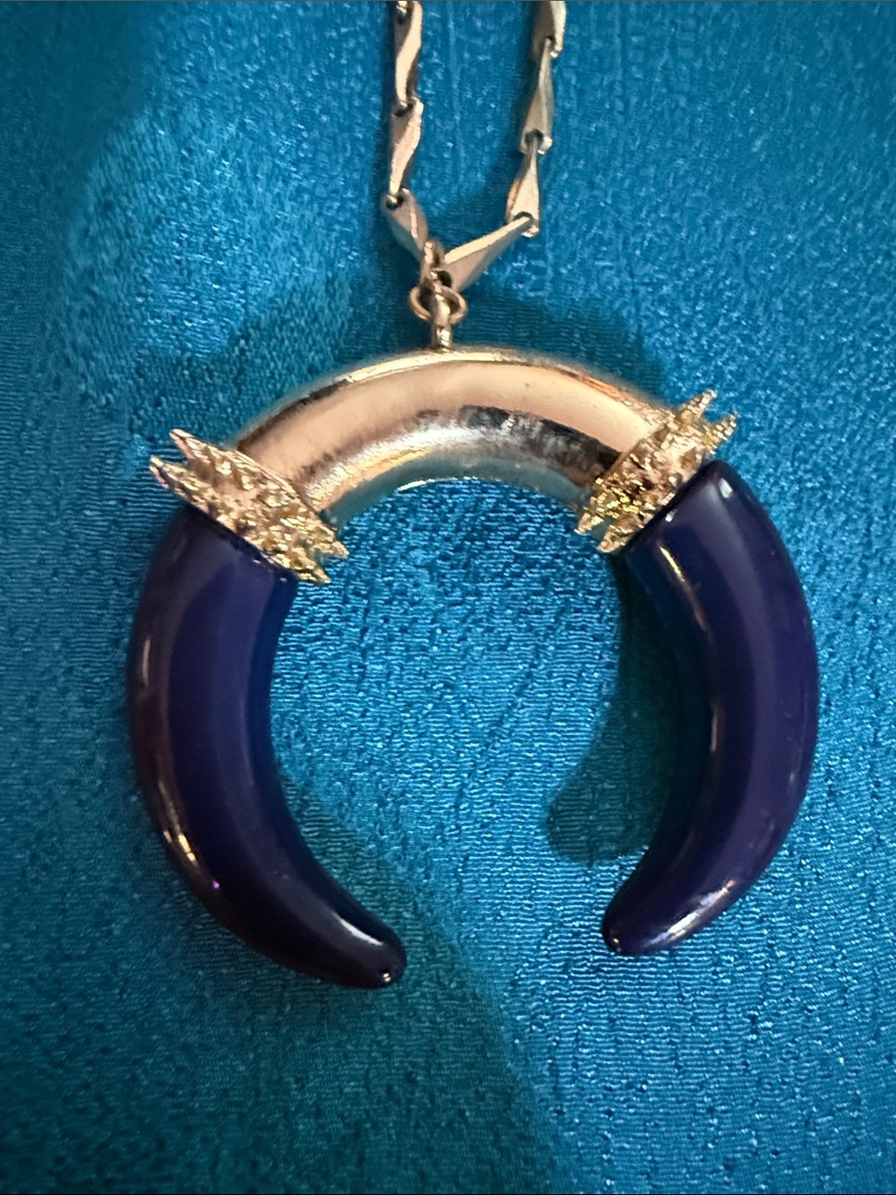 Gold-Tone Necklace with Deep Blue Crescent Pendant